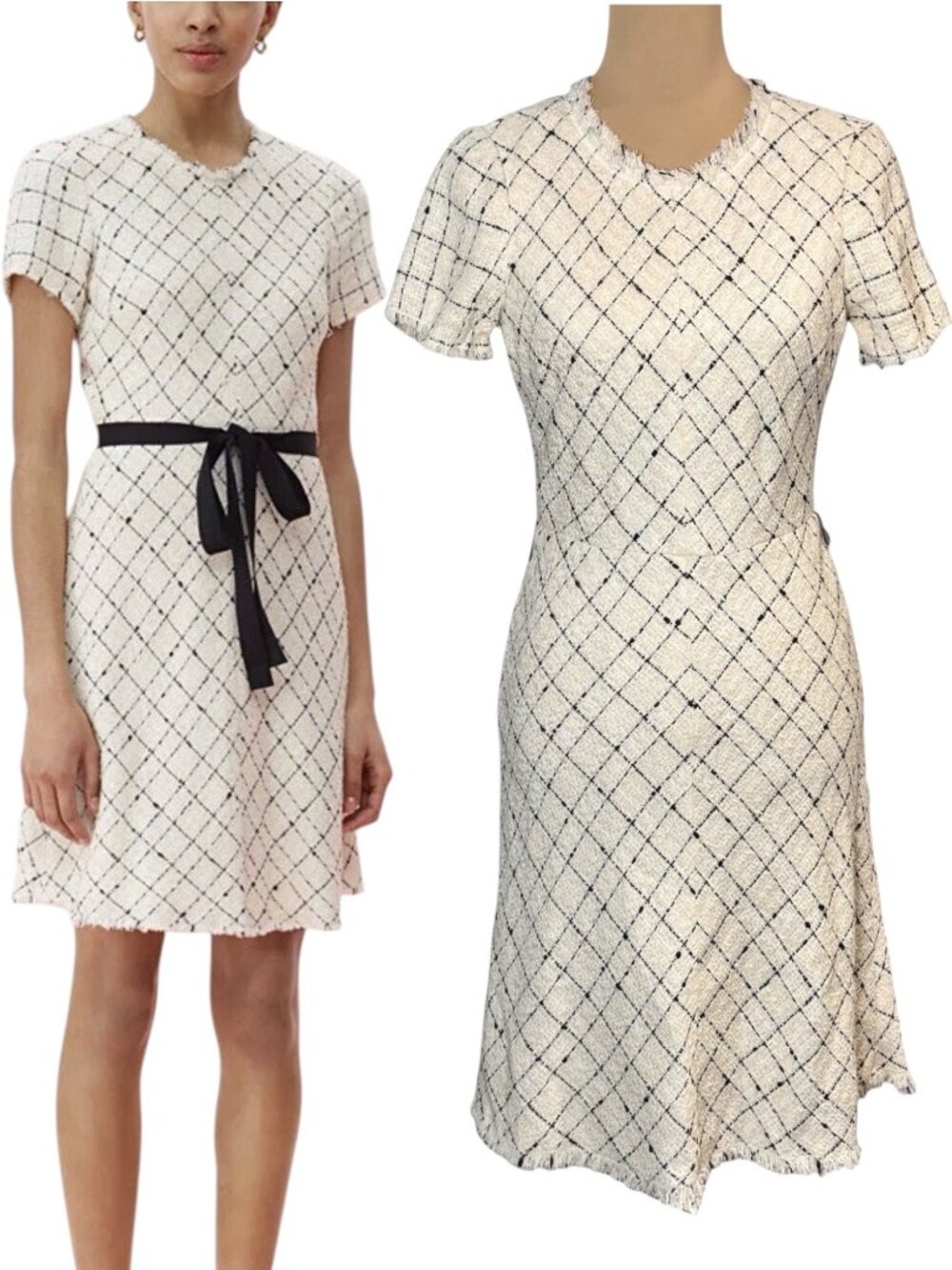 Rebecca Taylor  Plaid Tweed Dress Size 4 Preppy Coquette Short Sleeve Career